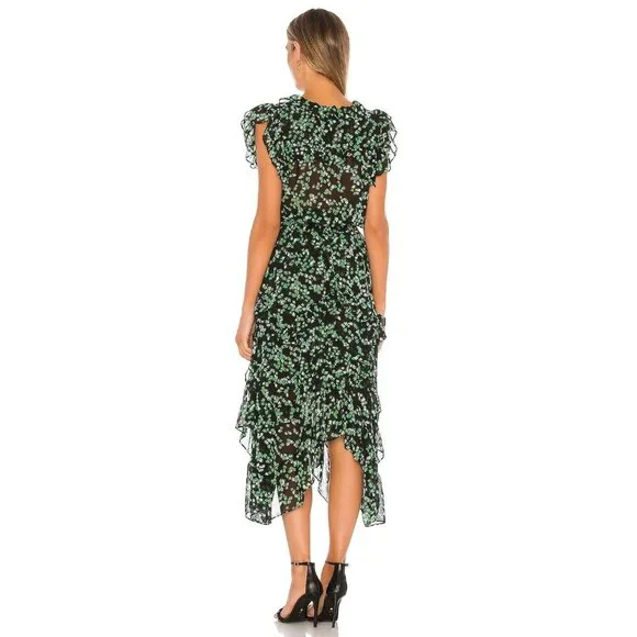 MISA Los Angeles Dakota Green Mini Blooms Midi Dress Women's X-Small XS